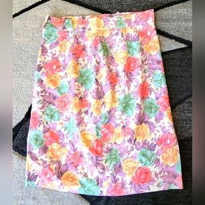 Vtg 90s Skirt Floral LOTZ Brand Size Medium Rayon Flax